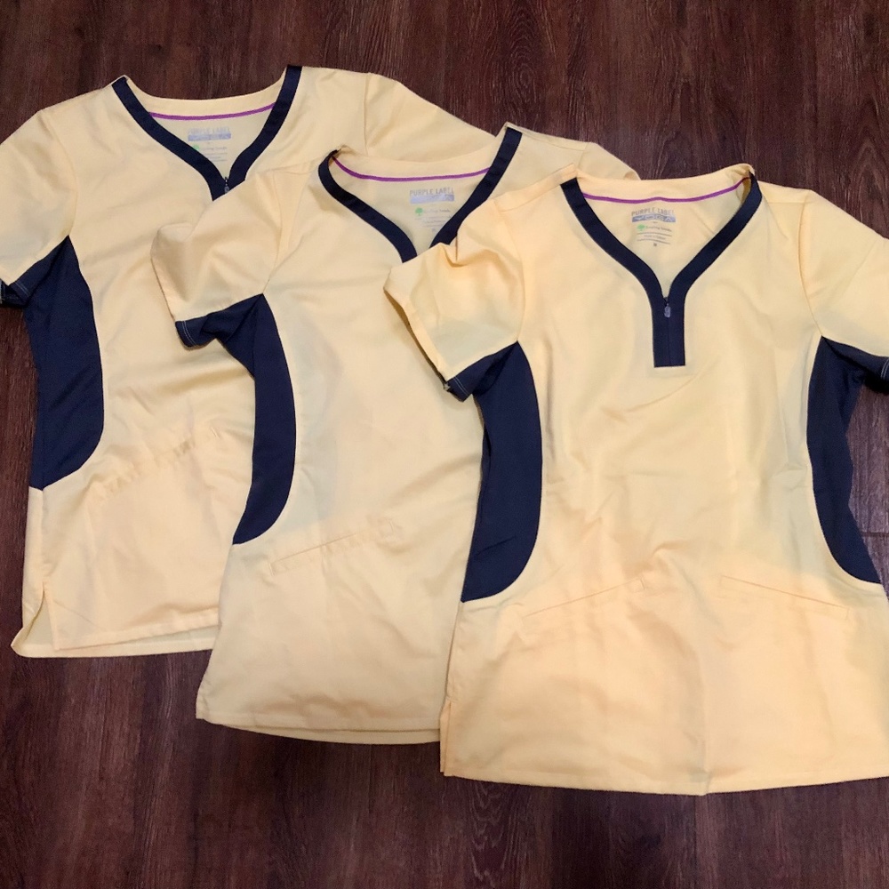 Healing hands purple label  yoga scrubs shirts size Medium. Lot of 3